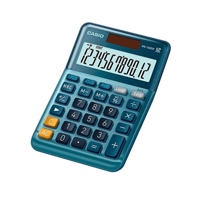 Casio MS-120EM Calculadora De Sobremesa Casio Ms-120Em 12 Digitos Conversion De Moneda Alimentacion Solar Y Acabado En Metal. Color Azul.