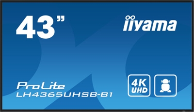 Iiyama LH4365UHSB-B1 iiyama LH4365UHSB-B1. Diseño de producto: Diseño de quiosco. Diagonal de la pantalla: 108 cm (42.5), Tecnología de visualización: LED, Resolución de la pantalla: 3840 x 2160 Pixeles, Brillo de pantalla: 800 cd / m², Tipo HD: 4K Ultra HD. Wifi. Horas de funcionamiento (horas/días): 24/7. Sistema operativo instalado: Android 11. Color del producto: Negro