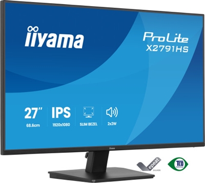 Iiyama X2791HS-B1 iiyama ProLite X2791HS-B1. Diagonal de la pantalla: 68,6 cm (27), Resolución de la pantalla: 1920 x 1080 Pixeles, Tipo HD: Full HD, Superficie de la pantalla: Mate, Relación de aspecto nativa: 16:9, Ángulo de visión, horizontal: 178°, Ángulo de visión, vertical: 178°. Altavoces incorporados. montaje VESA. Color del producto: Negro