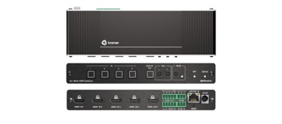 Kramer 20-80593190 Kramer Electronics SWT3-41-H. Tipo de puerto de vídeo: HDMI. Máxima velocidad de actualización: 60 Hz, Formatos gráficos soportados: 3840 x 2160, Ancho de banda: 18 Gbit/s. Voltaje de entrada de adaptador AC: 5 V, Consumo de energía (max): 5,76 W, Consumo de energía: 120 mA. Certificación: CE, UL, RoHs, WEEE. Ancho: 195 mm, Profundidad: 59,6 mm, Altura: 27,4 mm