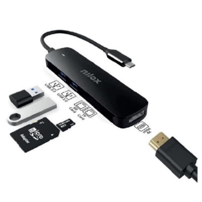 Nilox NXDSUSBC05 Dock Usb-C Hdmi 2Xusb30 + Sd/Tf - Tipología Específica: Docking Station; Funcionalidad: Expandir Los Puertos; Color Primario: Negro; Material: Aluminio