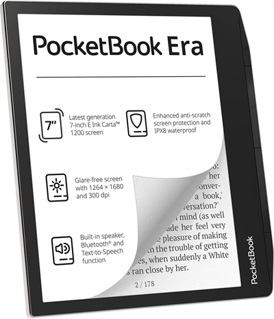 Pocketbook PB700-U-16-WW Pb Era: Stardust Silver 16Gb - Tamaño: 7 ''; Touchscreen (Pantalla Táctil): Sí; Capacidad Memoria Interna: 16 Gb; Slot Memory Card: No; Orientación Pantalla Horizontal/Vertical: Sí; Tamaño Caracteres Regulable: Sí; Soporte Drm (Digital Rights Management): Sí